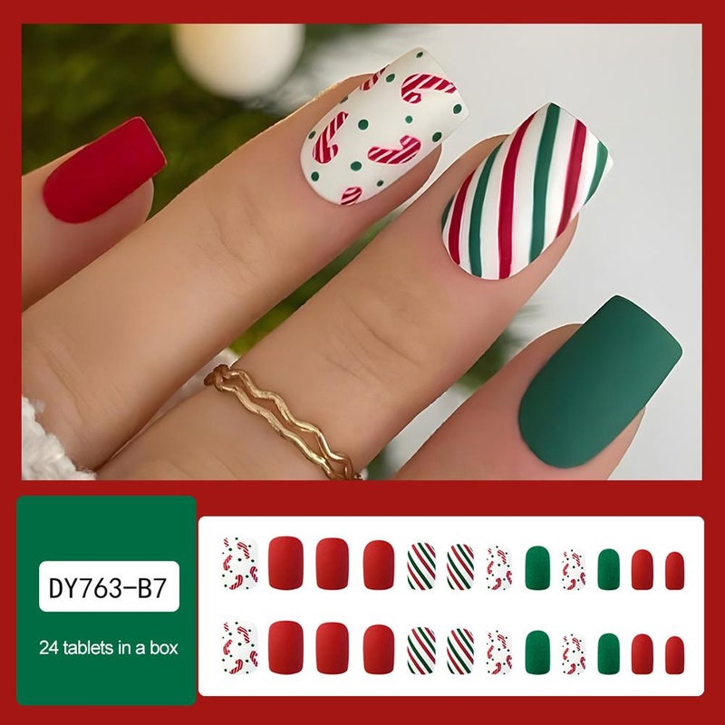 Christmas wearable nail art tips, snowflake false nail stickers, wearable nail tips, 24 pieces